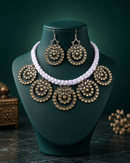 Silver Vaira Oxidised Necklace & Earrings Set