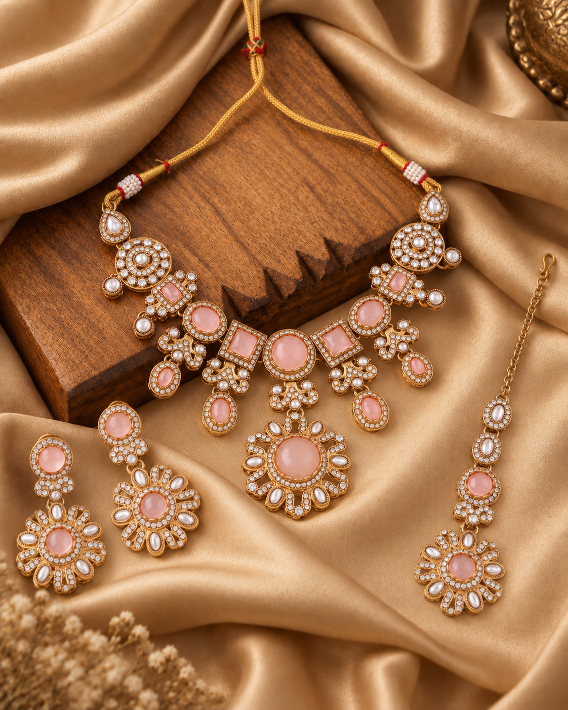 Blush Mitalika Premium Sabya Inspired Necklace Set with Earring & Teeka