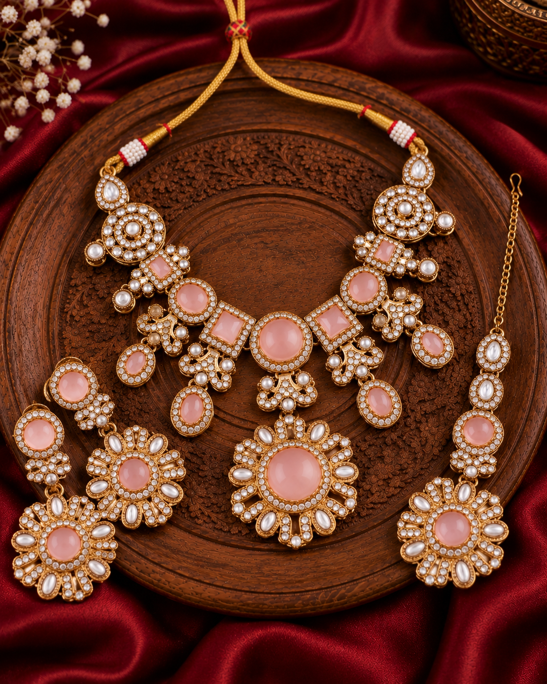Blush Mitalika Premium Sabya Inspired Necklace Set with Earring & Teeka
