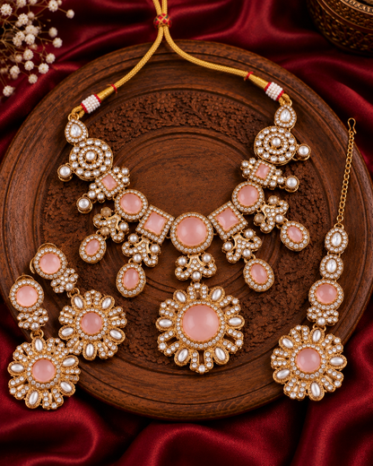 Blush Mitalika Premium Sabya Inspired Necklace Set with Earring & Teeka