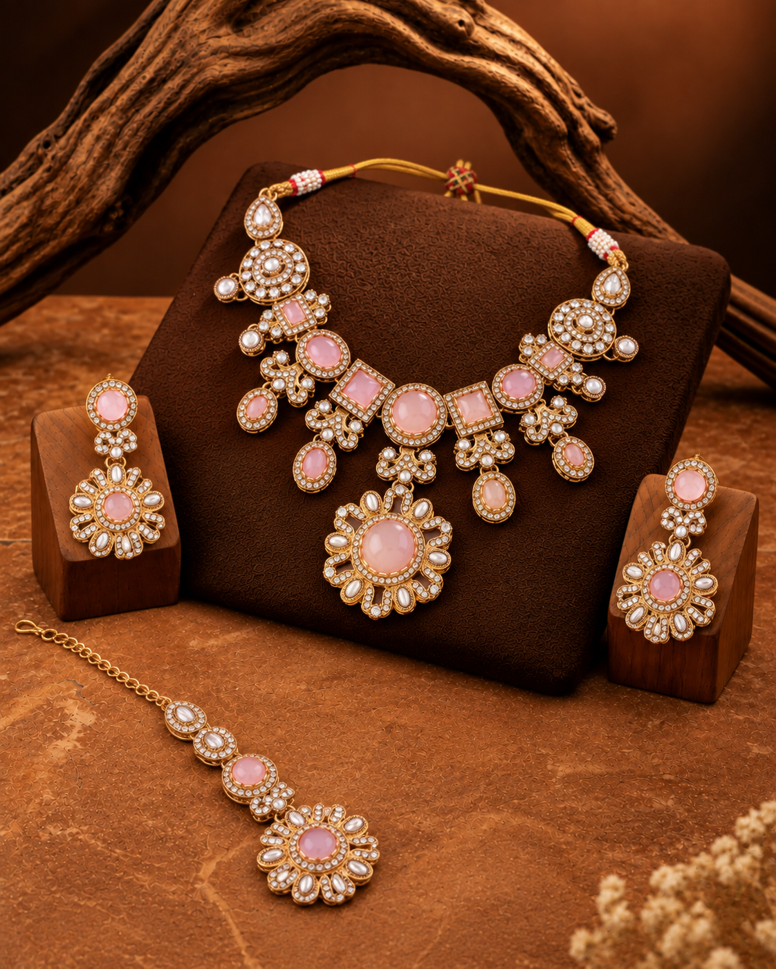 Blush Mitalika Premium Sabya Inspired Necklace Set with Earring & Teeka