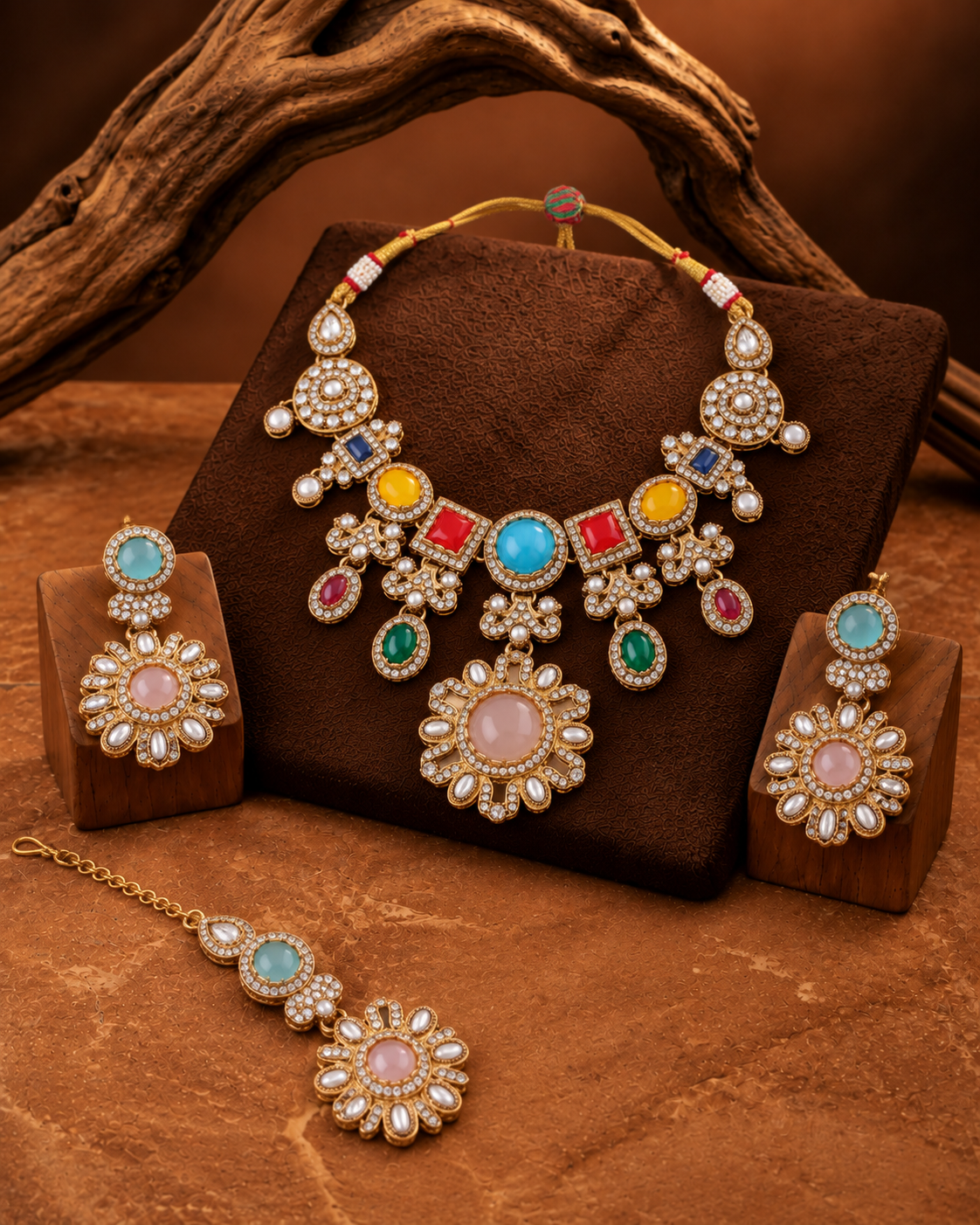 Multi Mitalika Premium Sabya Inspired Necklace Set with Earring & Teeka