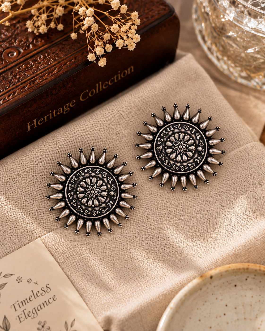 Silver Siya Oxidised Stud Earrings