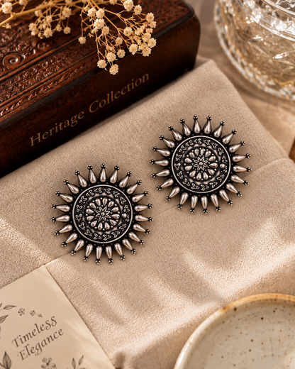 Silver Siya Oxidised Stud Earrings