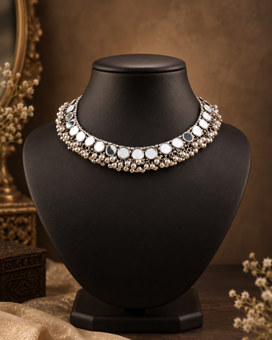 Silver Ziya Oxidised Choker