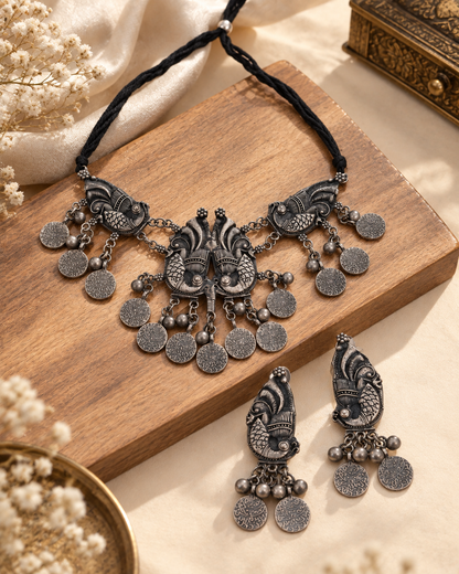 Aaliya Oxidised Necklace & Earring Set