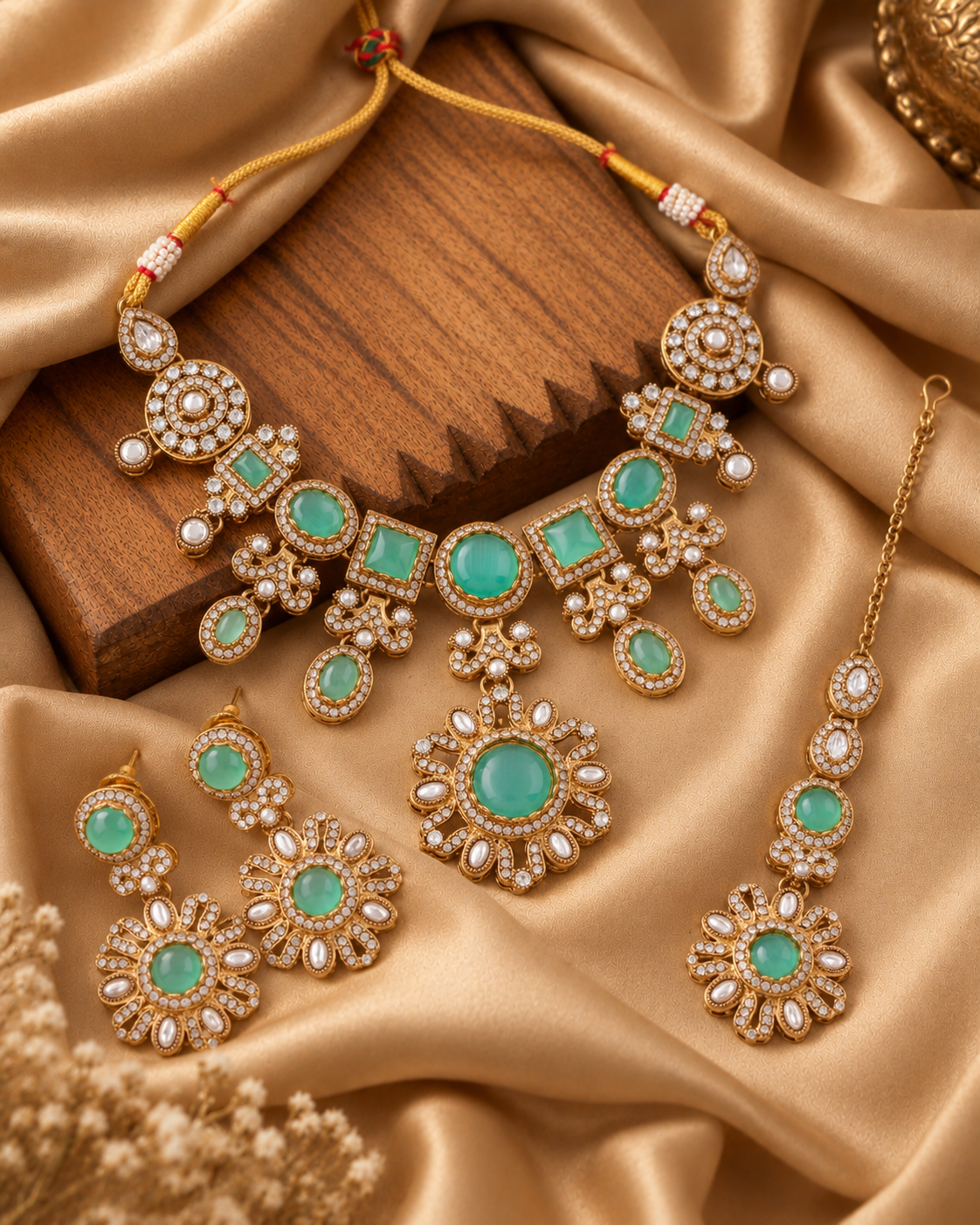 Mint Mitalika Premium Sabya Inspired Necklace Set with Earring & Teeka
