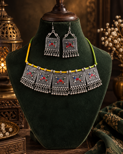 Multi Avira Oxidised Choker & Earring Set