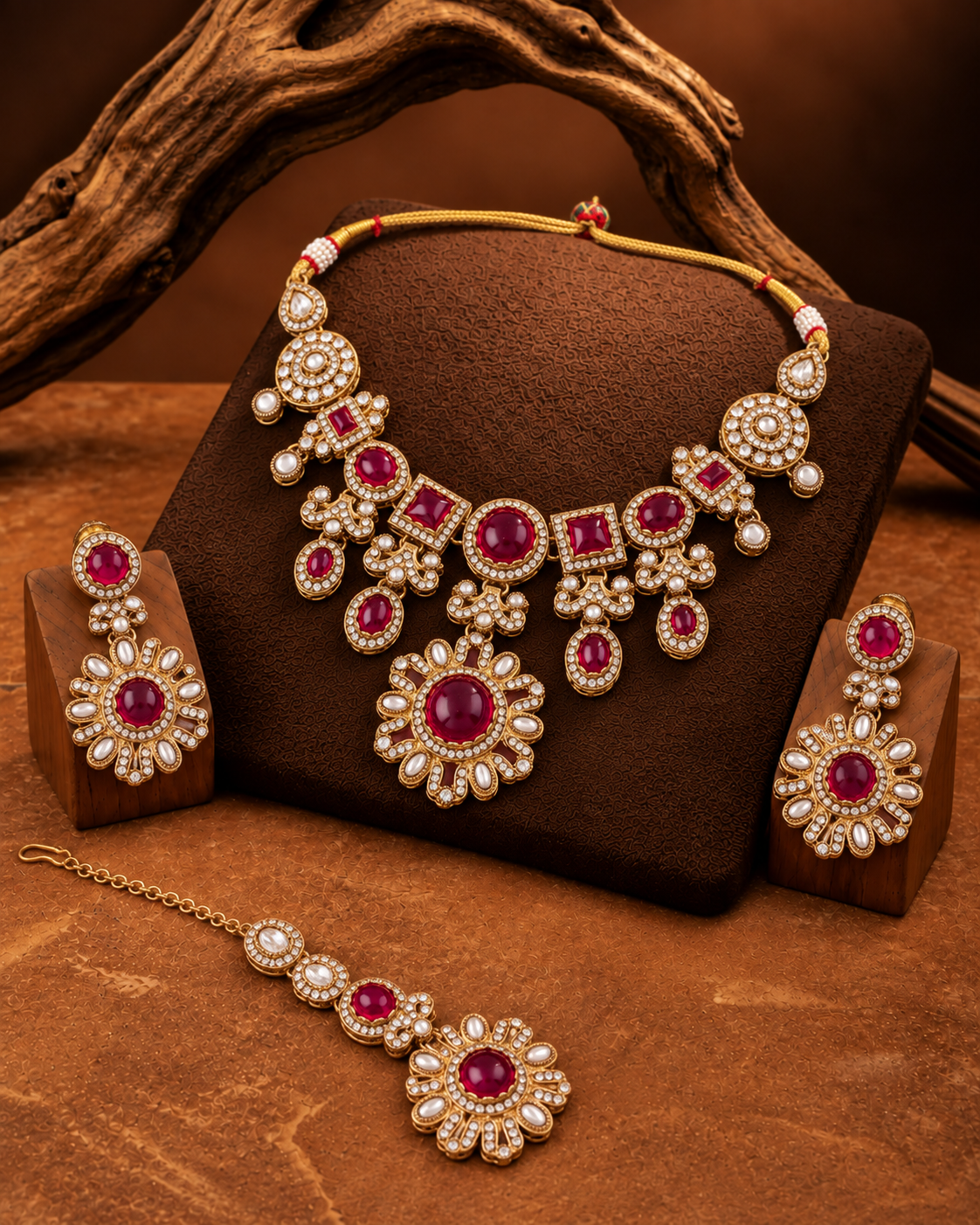 Ruby Mitalika Premium Sabya Inspired Necklace Set with Earring & Teeka