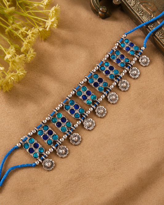 Blue Rayna Oxidised Necklace
