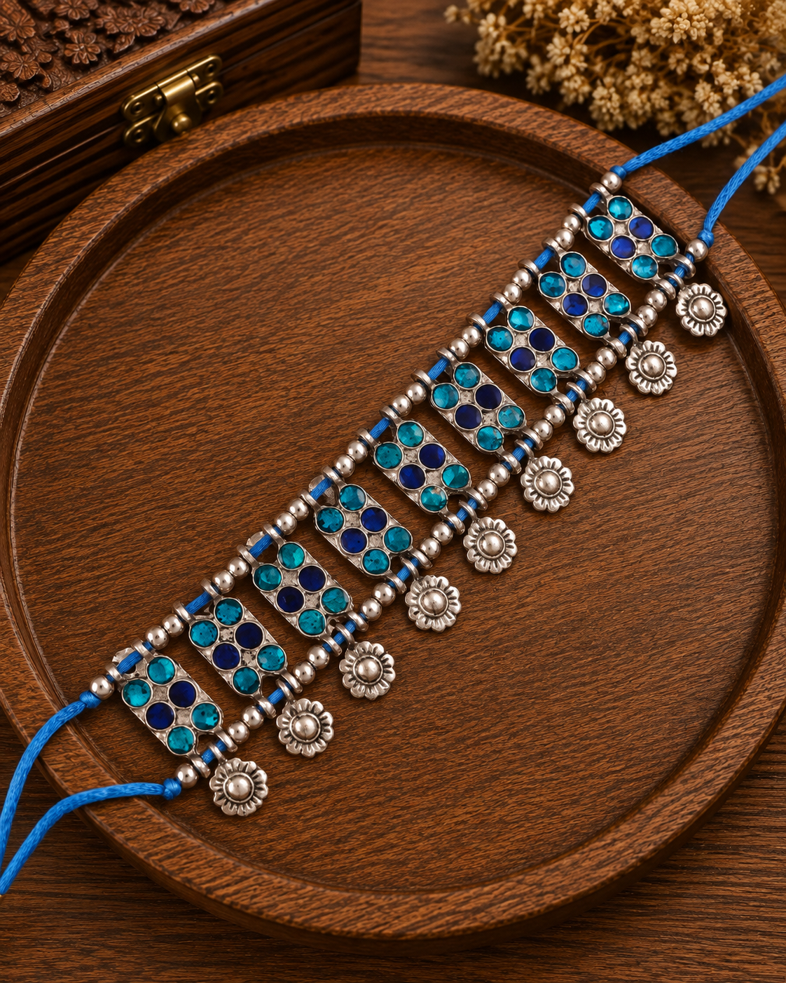 Blue Rayna Oxidised Necklace