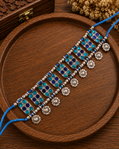 Blue Rayna Oxidised Necklace