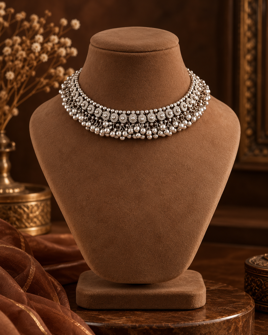 Silver Zaira Oxidised Choker