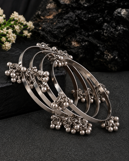 Silver Kavya Oxidised Bangles - Set Of 4