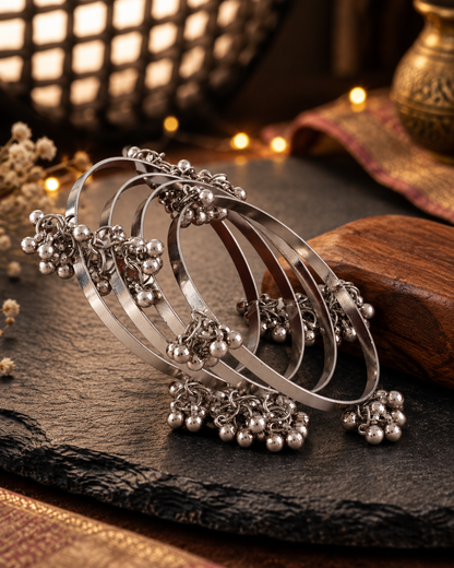 Silver Kavya Oxidised Bangles - Set Of 4
