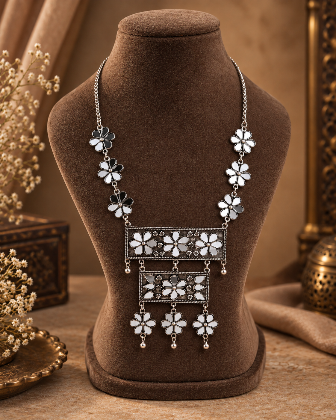 Silver Prisha Oxidised Necklace