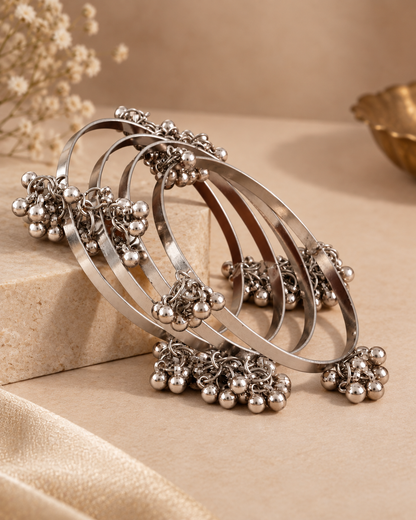 Silver Kavya Oxidised Bangles - Set Of 4