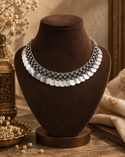 Silver Yashika Oxidised Necklace