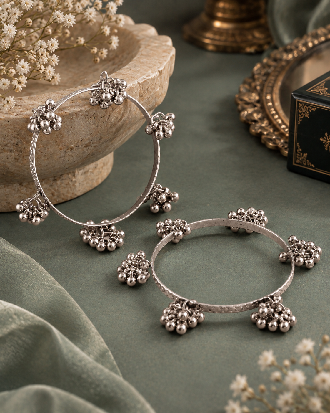 Silver Arohi Oxidised Bangles - Set Of 2