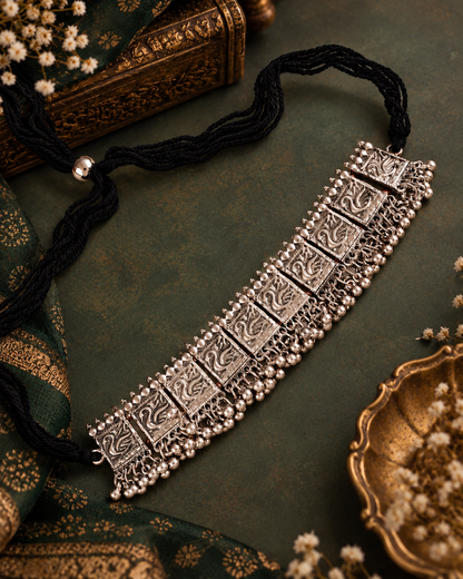 Silver Laksh Oxidised Silver Necklace