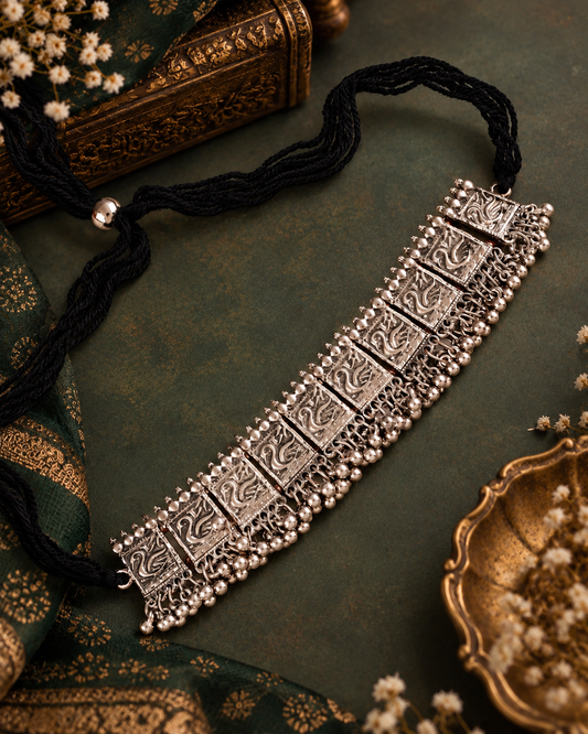 Silver Laksh Oxidised Silver Necklace