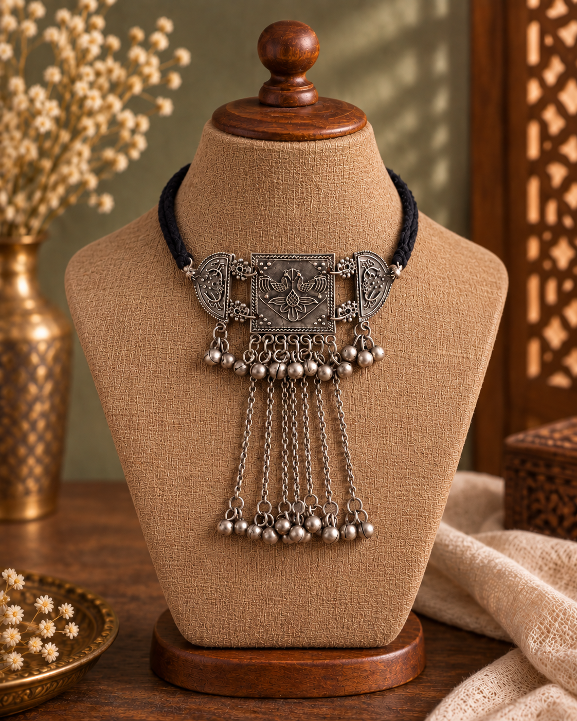 Silver Manan Oxidised Choker