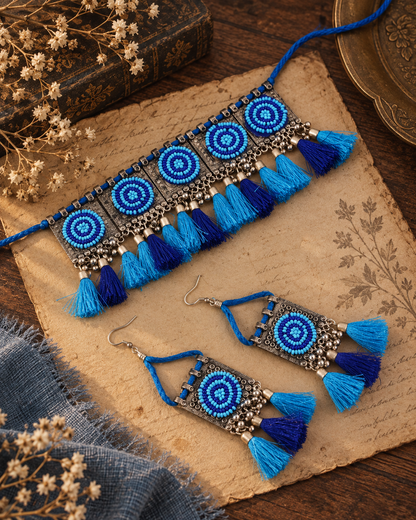 Blue Madhurya Oxidised Necklace & Earring Set