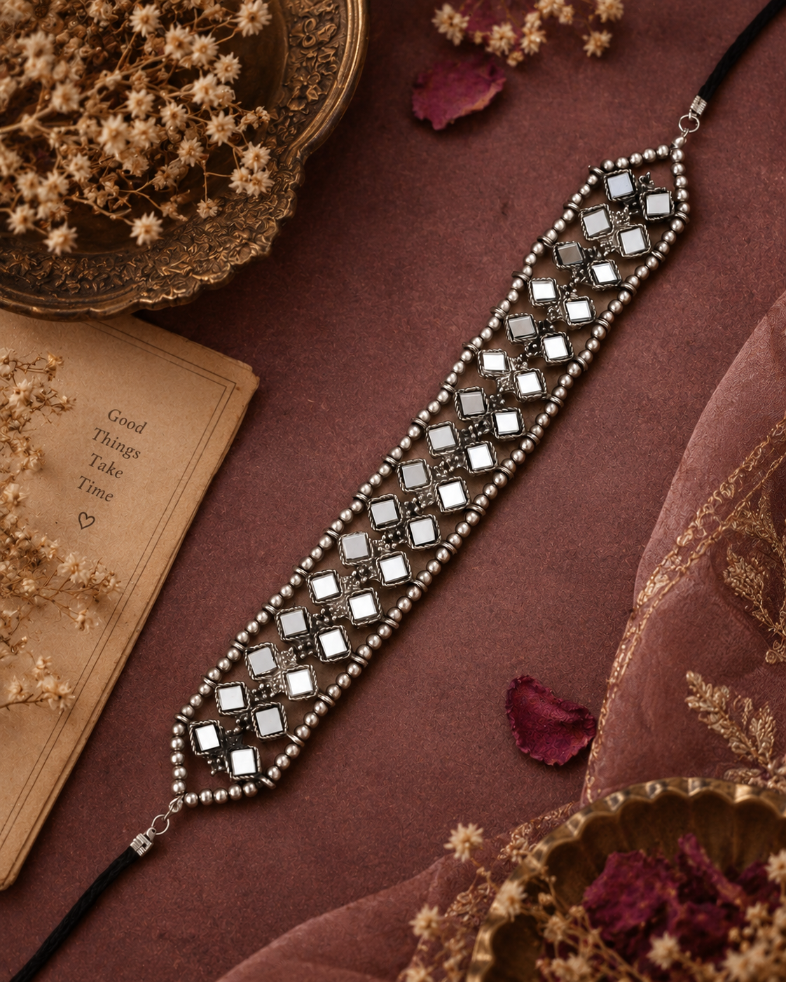 Silver Pranavi Oxidised Necklace