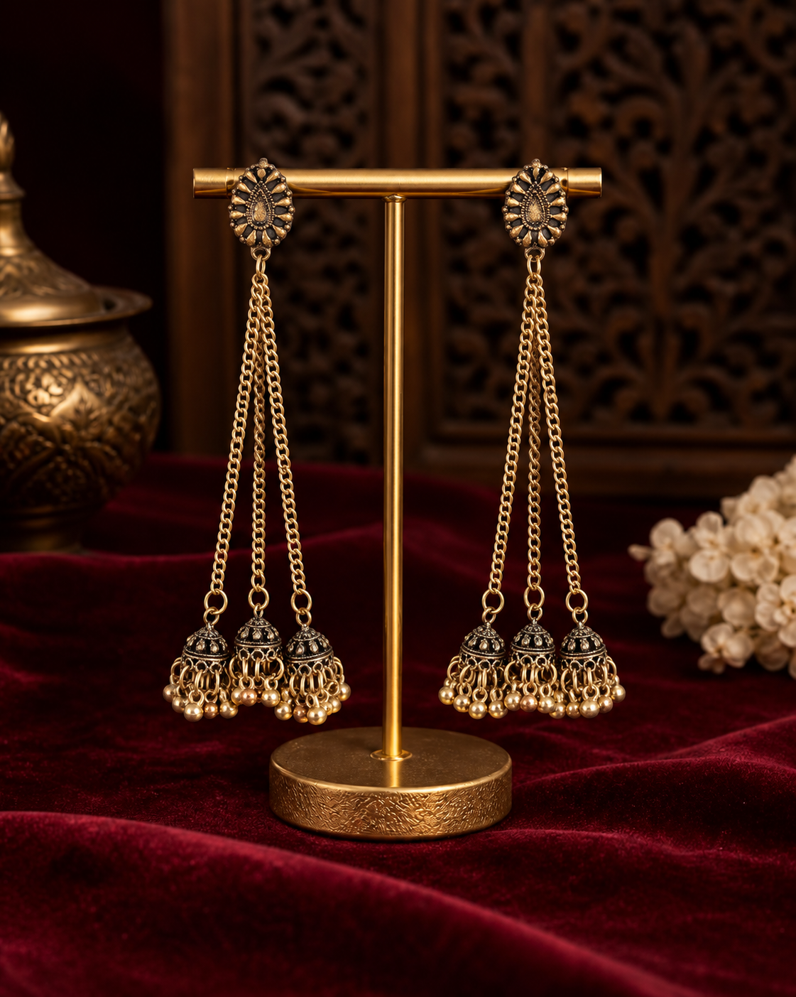 Gold Eklavya Oxidised Jhumka Earrings