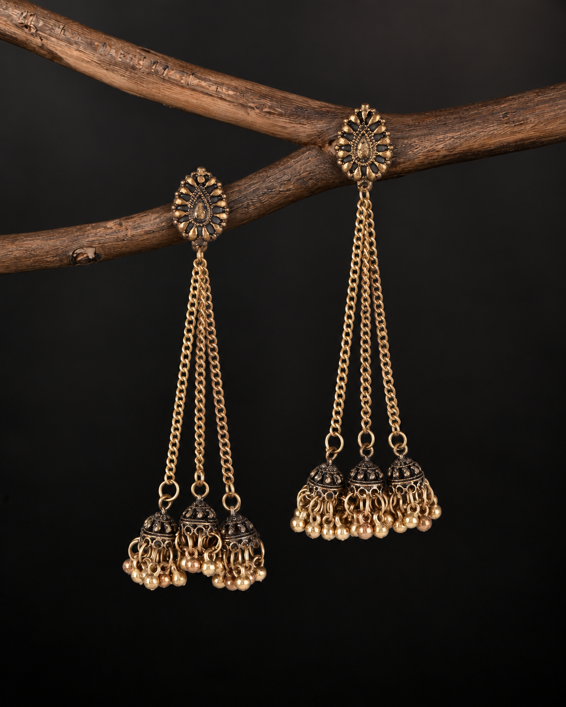 Gold Eklavya Oxidised Jhumka Earrings