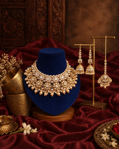 Pearl Kamalika Rajwada Necklace Set with Earring and Teeka