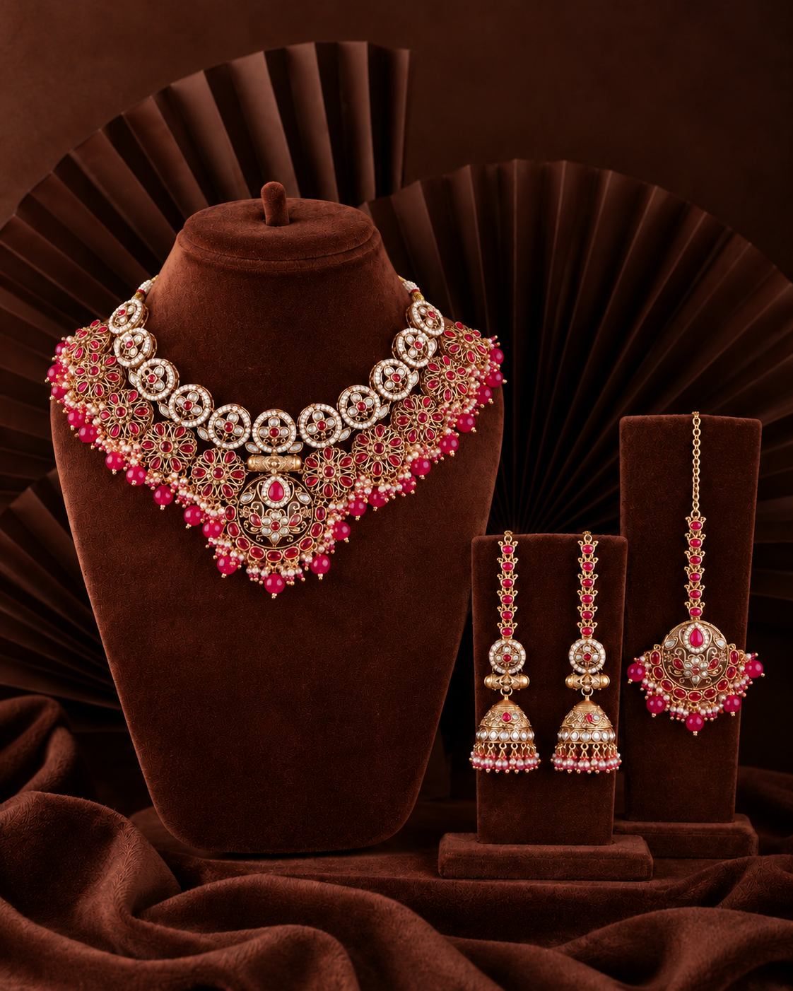 Ruby Ruhanya Rajwada Necklace Set with Earring and Teeka