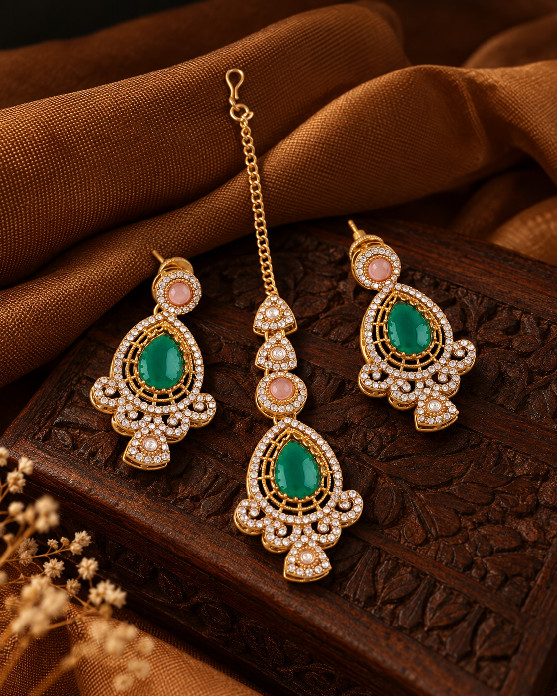 Vamisha Premium Sabya Inspired Earring & Teeka