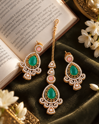 Vamisha Premium Sabya Inspired Earring & Teeka