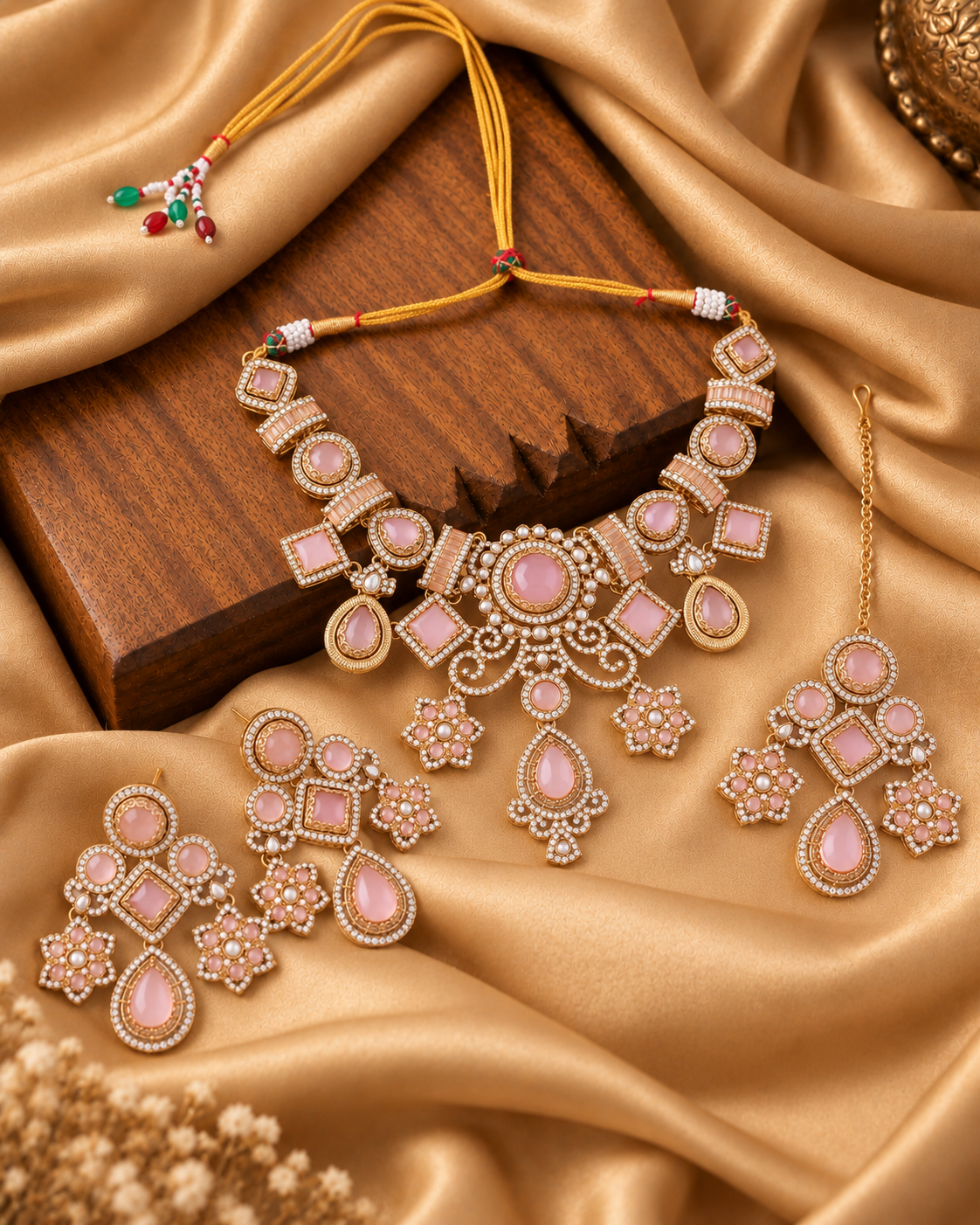 Blush Narzika Premium Sabya Inspired Necklace Set with Earring & Teeka