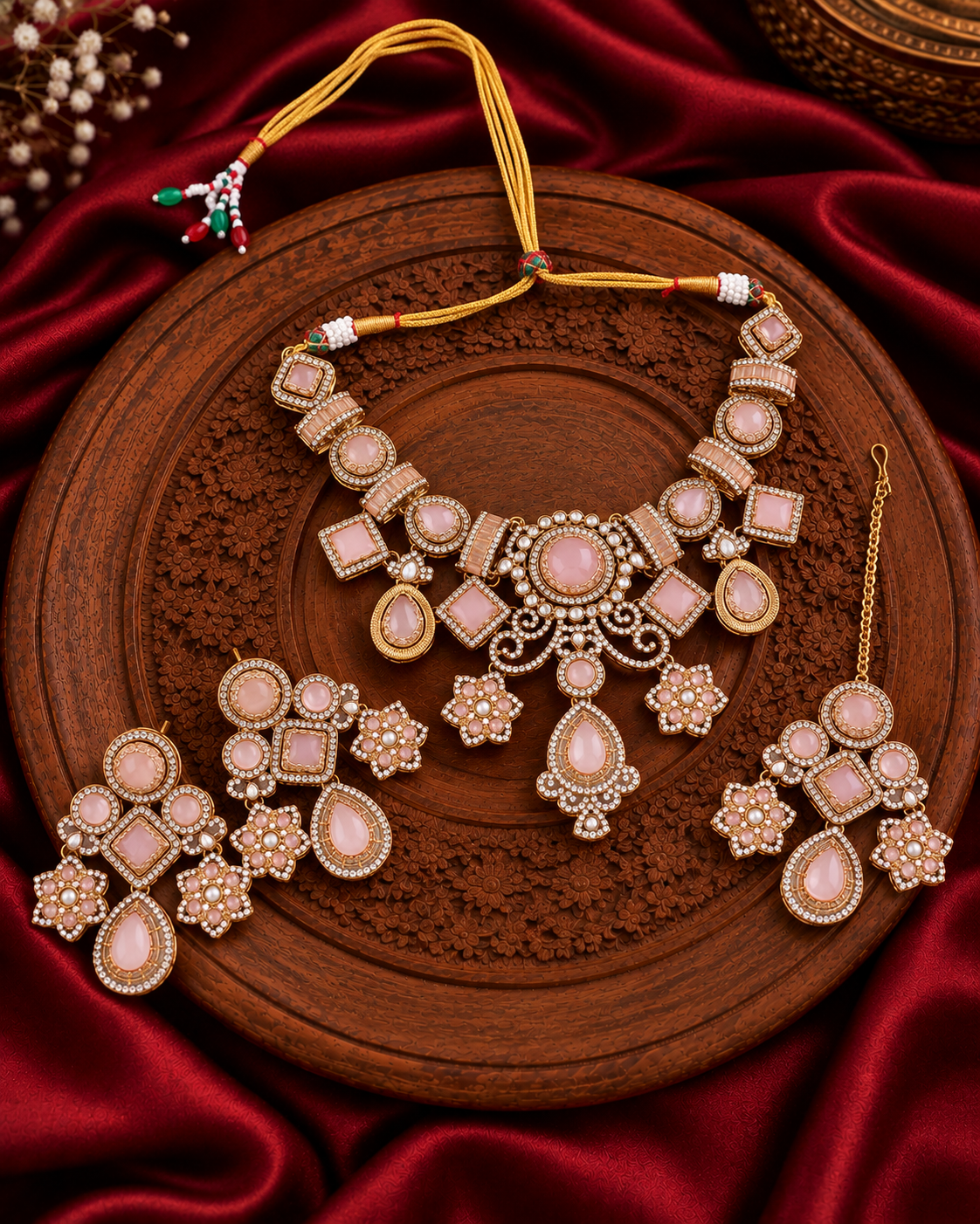 Blush Narzika Premium Sabya Inspired Necklace Set with Earring & Teeka