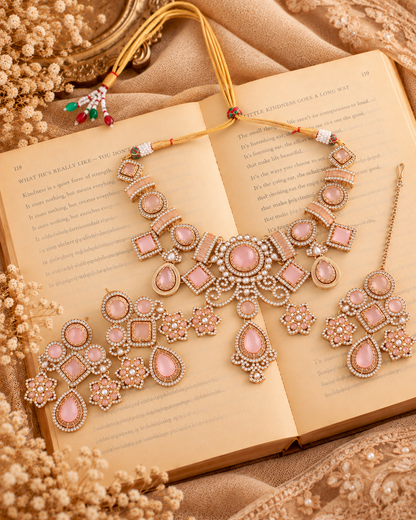 Blush Narzika Premium Sabya Inspired Necklace Set with Earring & Teeka
