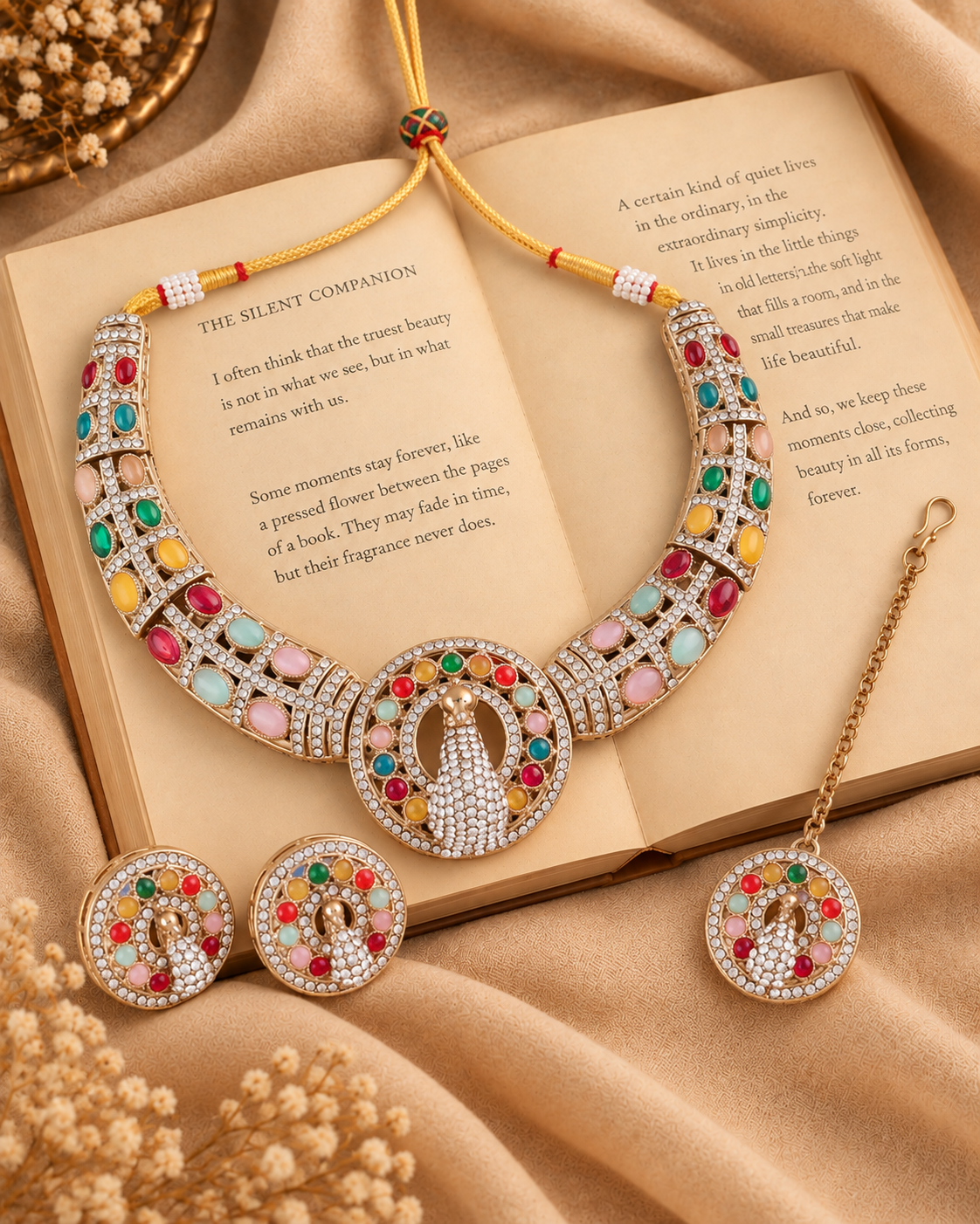 Multi Aishwarya Peacock Designer Necklace with Earring and Teeka