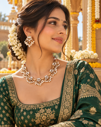 White Rajeshvari Kundan Choker Set with Earring