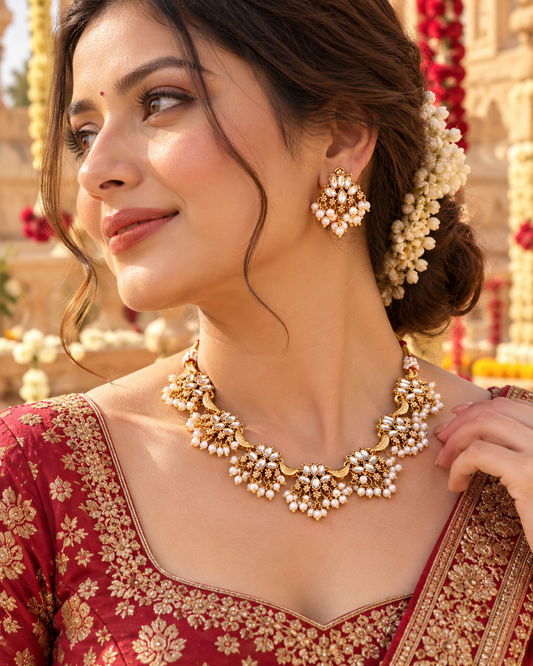 White Rajeshvari Kundan Choker Set with Earring