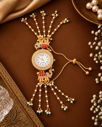 Red Areeb Heritage Kashmiri Ethnic Bracelet Watch for Women