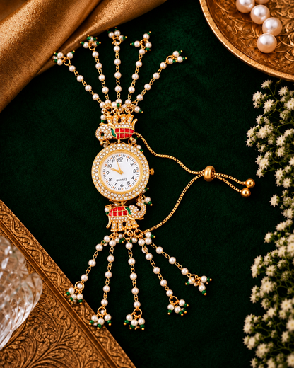 Red Areeb Heritage Kashmiri Ethnic Bracelet Watch for Women