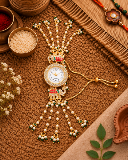Red Areeb Heritage Kashmiri Ethnic Bracelet Watch for Women