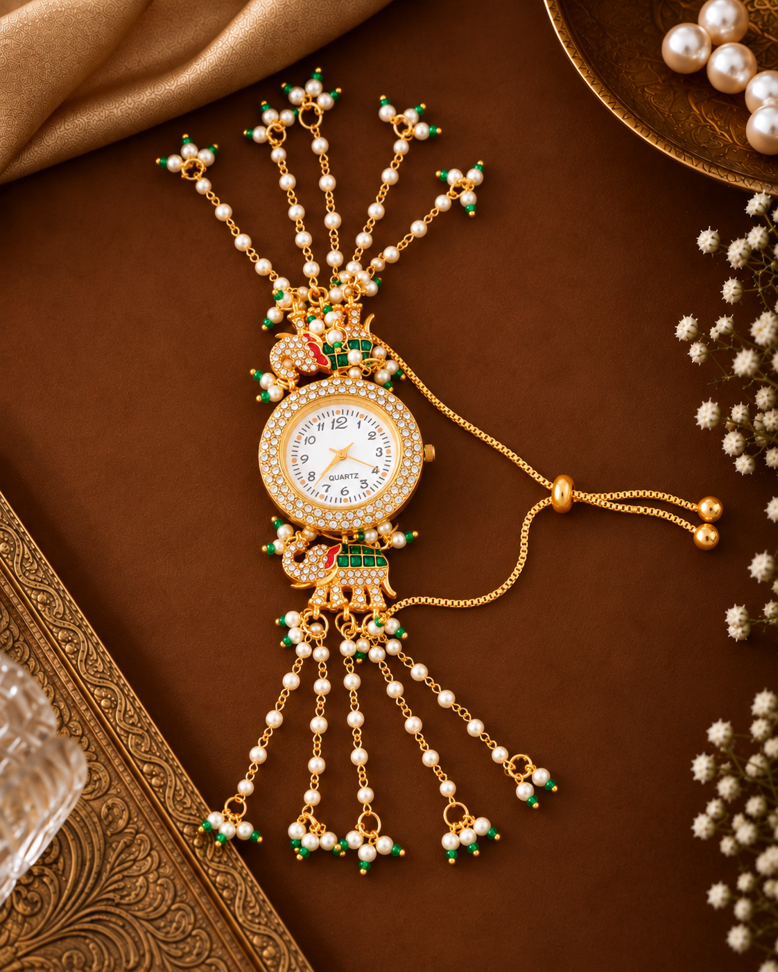 Green Areeb Heritage Kashmiri Ethnic Bracelet Watch for Women