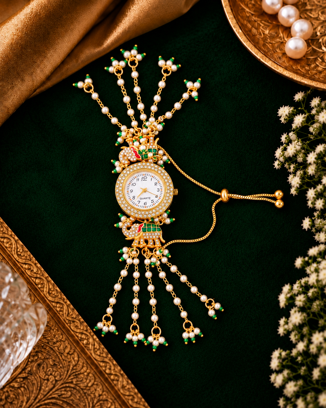 Green Areeb Heritage Kashmiri Ethnic Bracelet Watch for Women