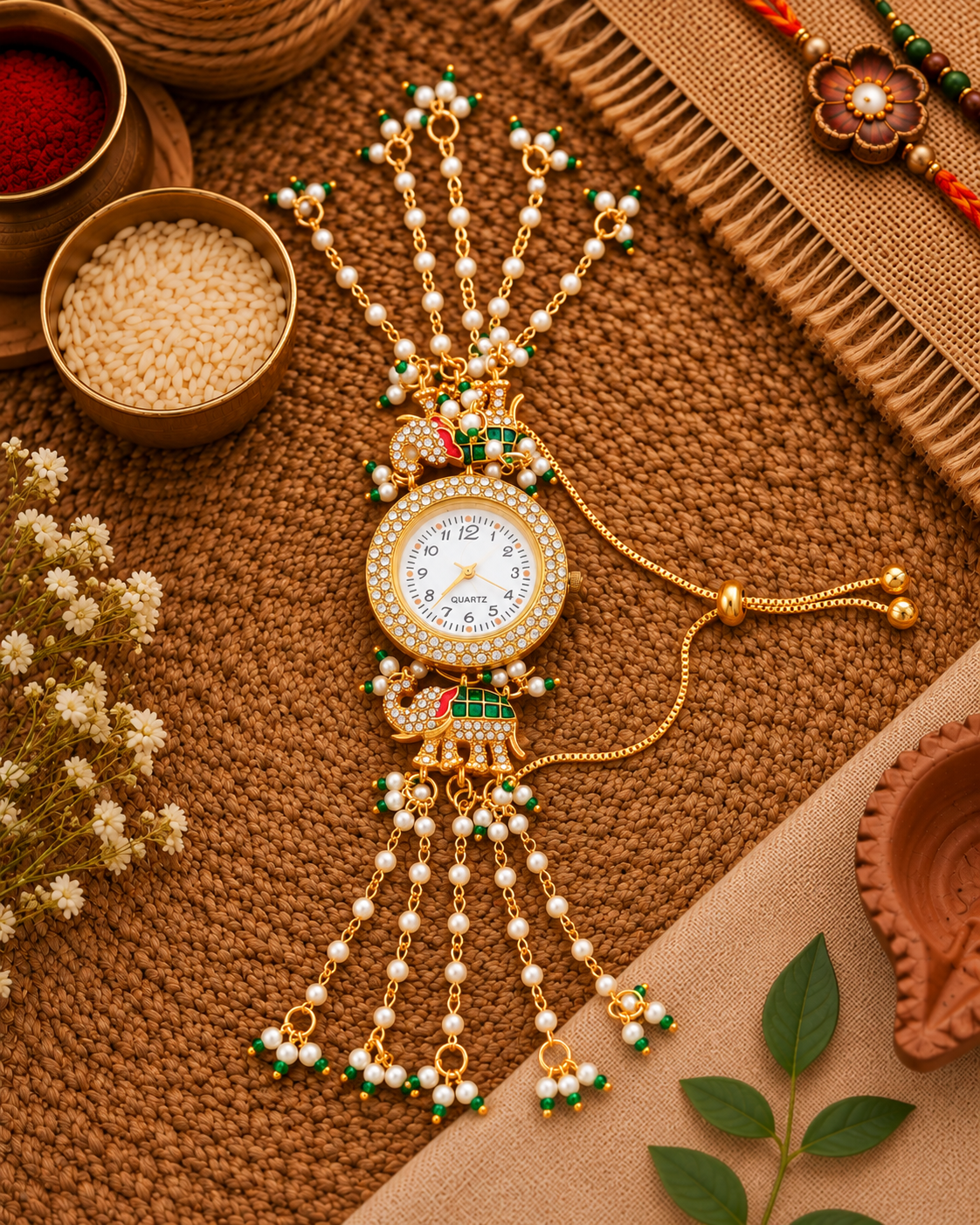 Green Areeb Heritage Kashmiri Ethnic Bracelet Watch for Women