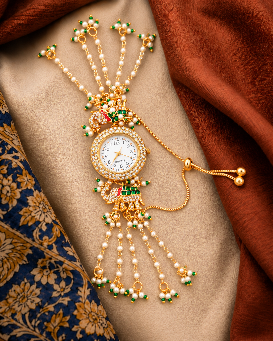 Green Areeb Heritage Kashmiri Ethnic Bracelet Watch for Women