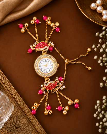 Pink Taziq Heritage Kashmiri Ethnic Ghungroo Bracelet Watch for Women