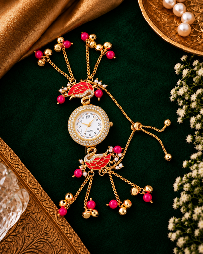 Pink Taziq Heritage Kashmiri Ethnic Ghungroo Bracelet Watch for Women