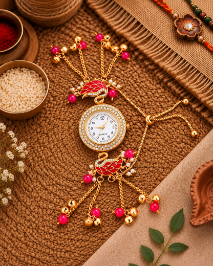 Pink Taziq Heritage Kashmiri Ethnic Ghungroo Bracelet Watch for Women